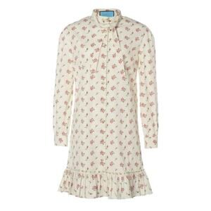 Gucci Women's Ivory Cherry Print Bow Tie Interlocking G Cotton Dress  40 / US 4